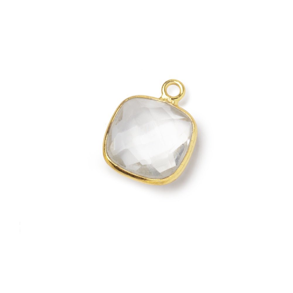 15mm Vermeil Bezel Crystal Quartz Faceted Cushion Pendant 1 piece