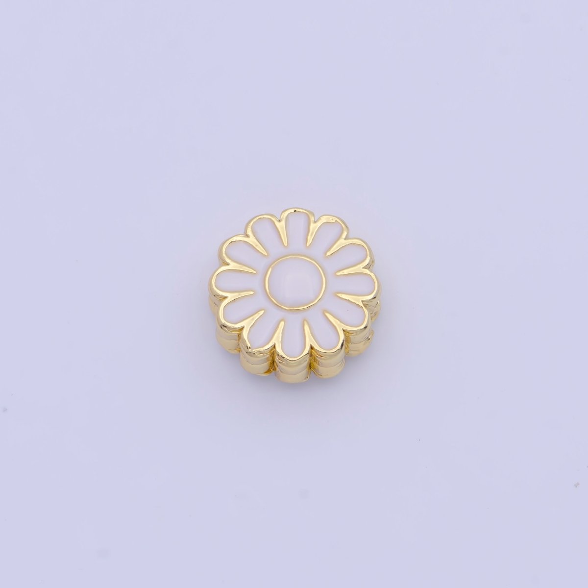 11mm White Enamel Daisy Flower Gold Filled Art Jewelry Making Beads | B-150