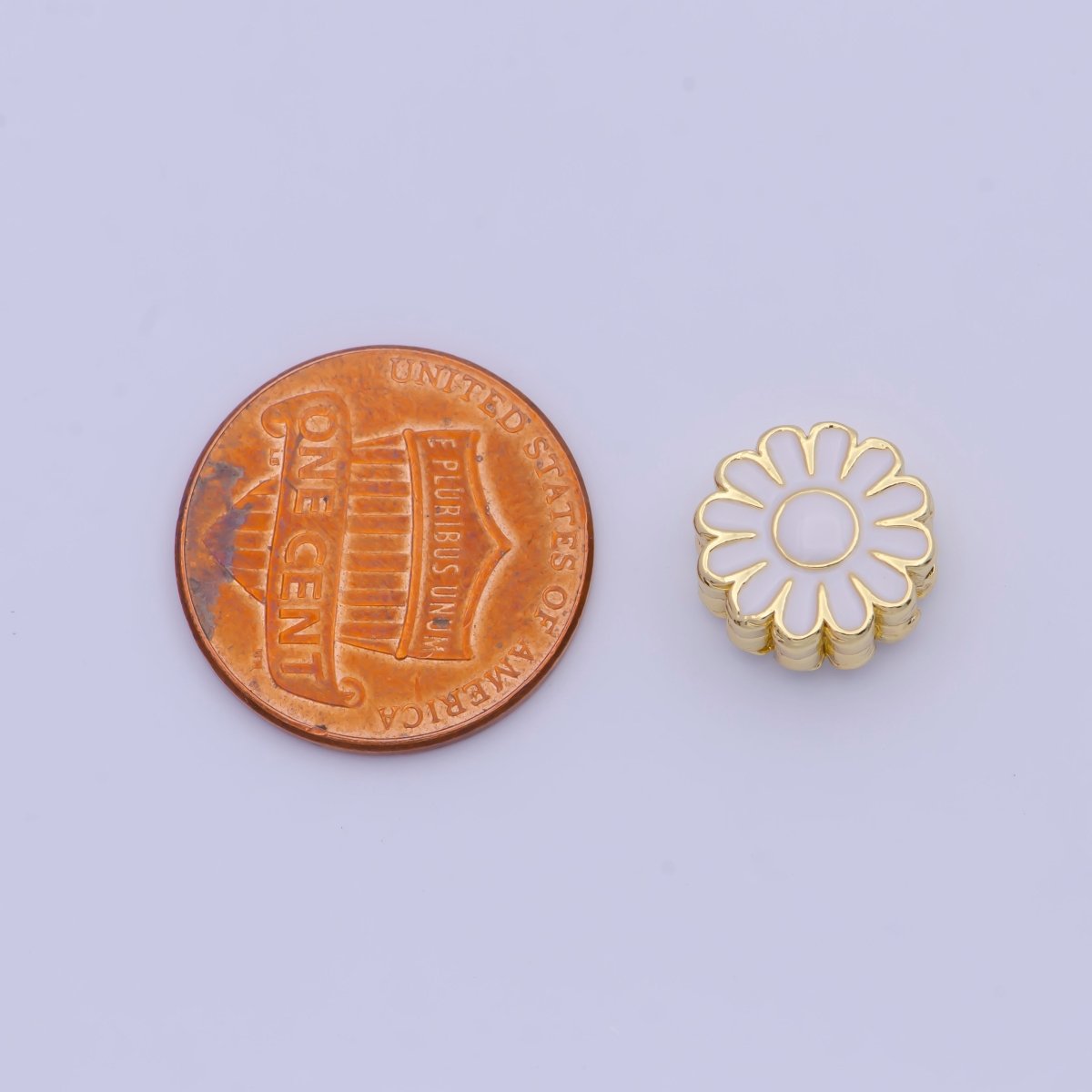 11mm White Enamel Daisy Flower Gold Filled Art Jewelry Making Beads | B-150