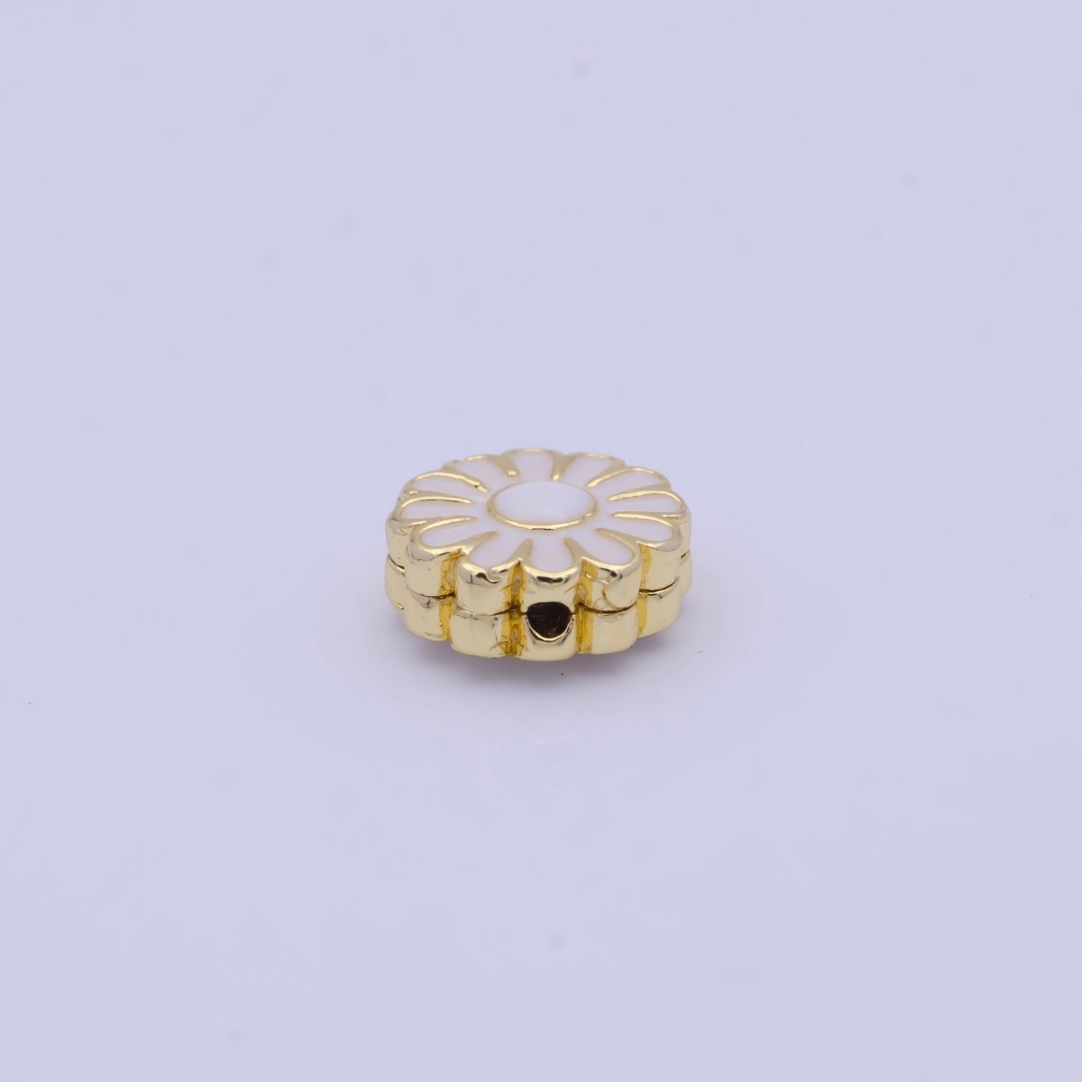 11mm White Enamel Daisy Flower Gold Filled Art Jewelry Making Beads | B-150