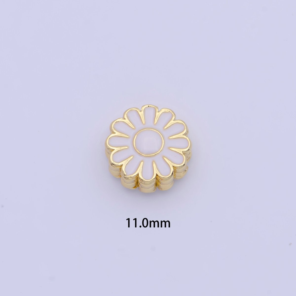 11mm White Enamel Daisy Flower Gold Filled Art Jewelry Making Beads | B-150