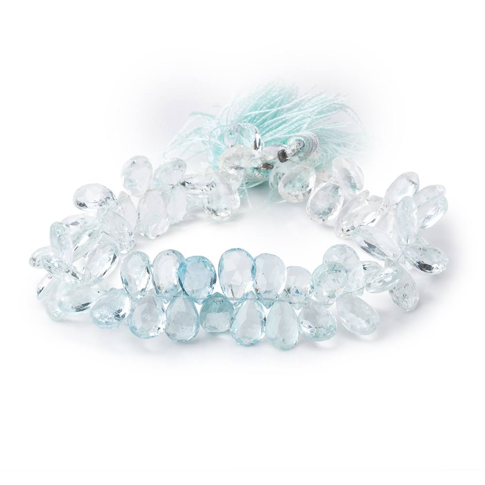 11x7mm Aquamarine Faceted Pear Beads 8 inch 63 beads AA