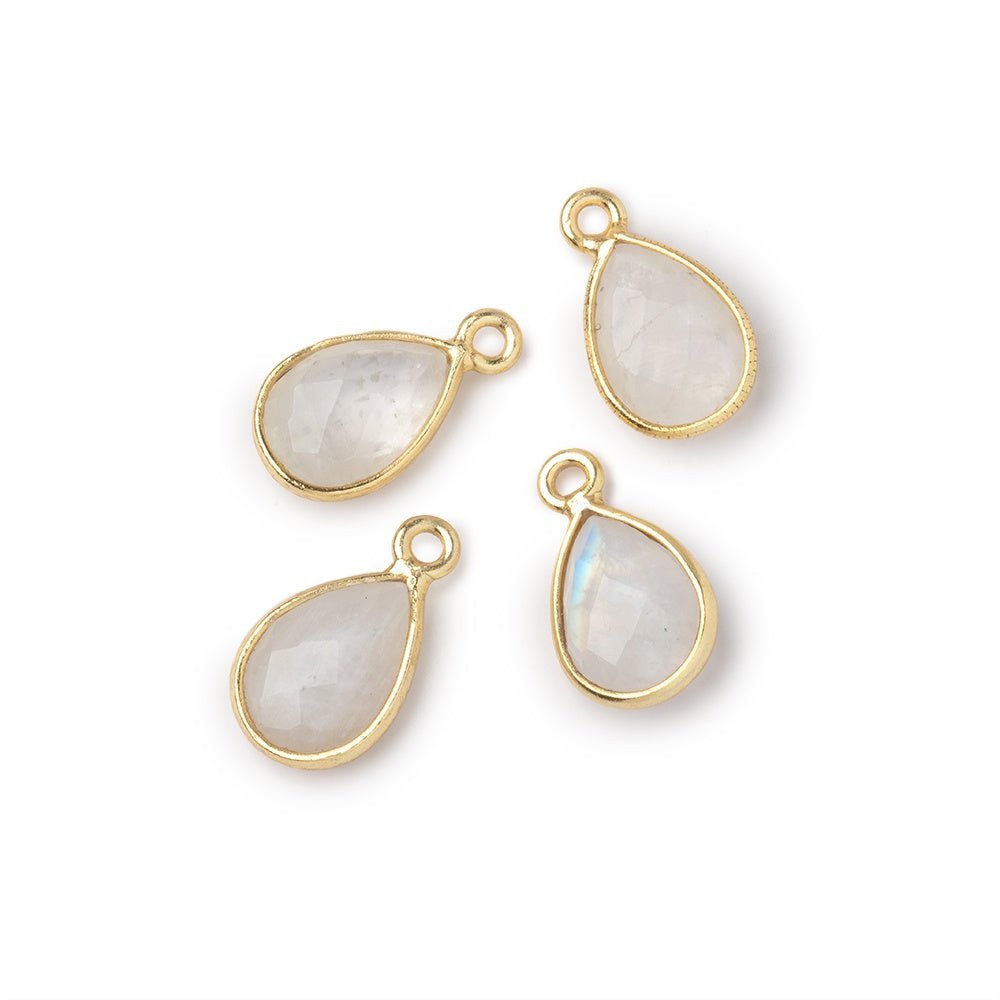11x8mm Vermeil Bezel Rainbow Moonstone Faceted Pear Focal Pendants Set of 4 pieces