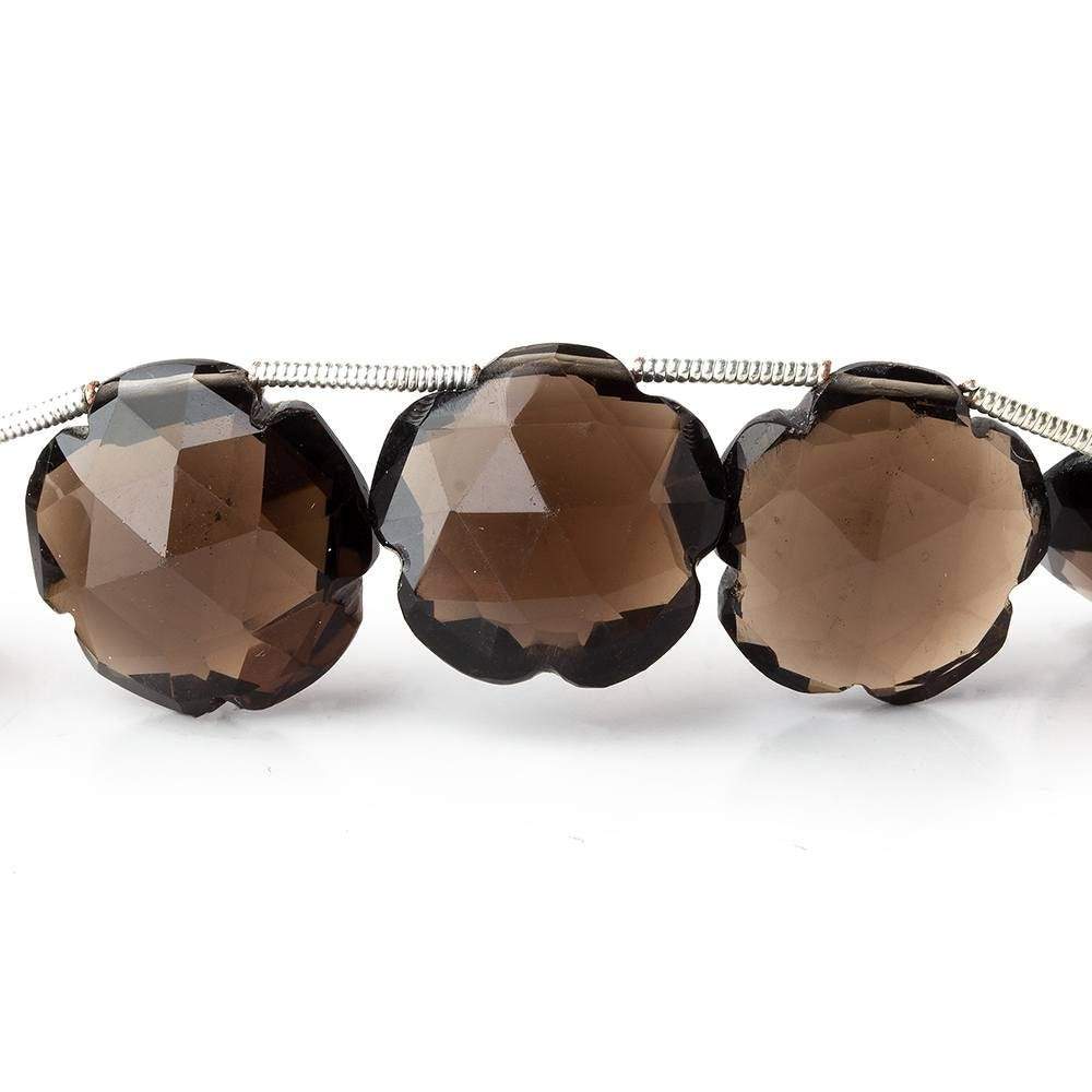 12-16mm Smoky Quartz Faceted Flower Beads 8 inch 13 pieces