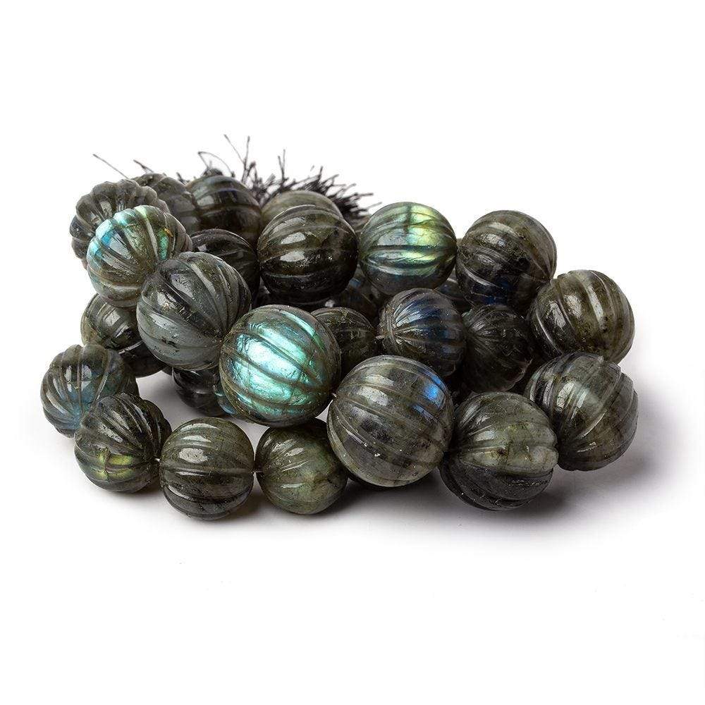 12-17.5mm Labradorite carved melon round beads 20 inches 36 pieces   Rare Shape!