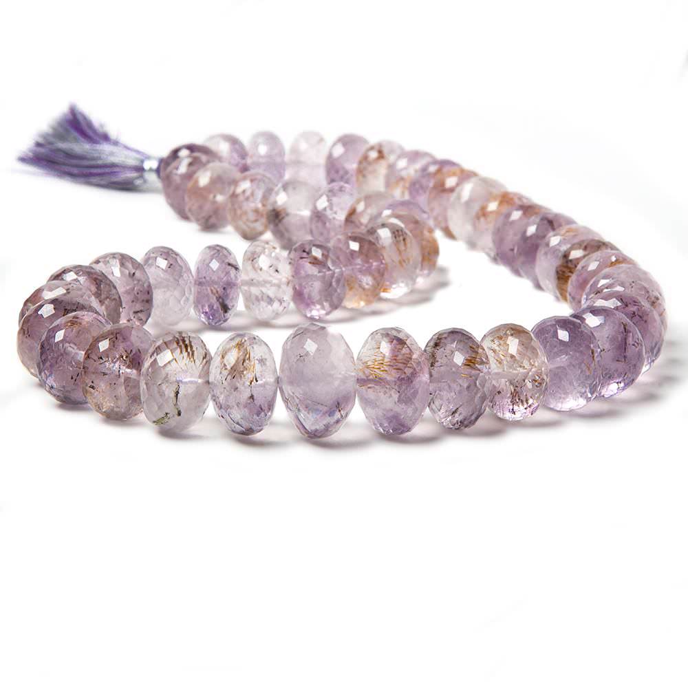 12-17mm Rare Amethyst Cacoxenite Faceted Rondelles 16 inch 45 beads AAA