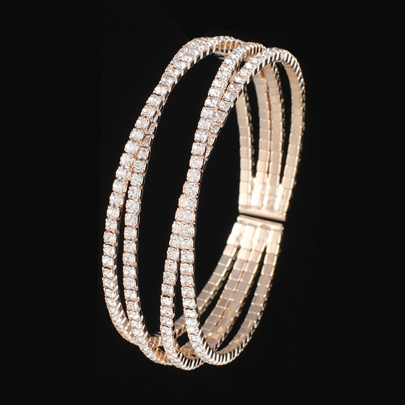Full Diamond Cross Claw Chain Open Bracelet