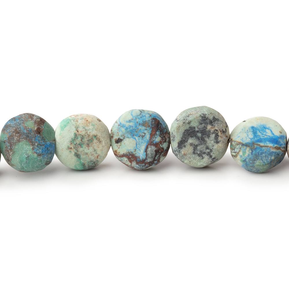 7-8mm Frosted Chrysocolla plain coin beads 7.5 inch 24 pieces