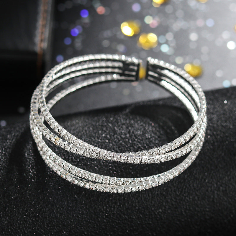 Full Diamond Cross Claw Chain Open Bracelet