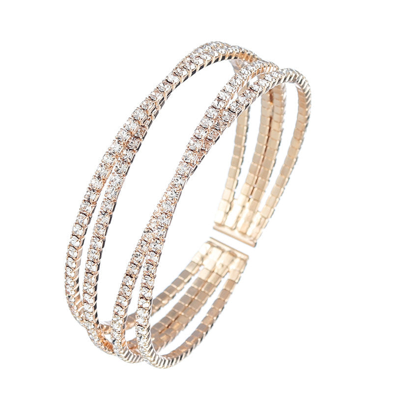 Full Diamond Cross Claw Chain Open Bracelet