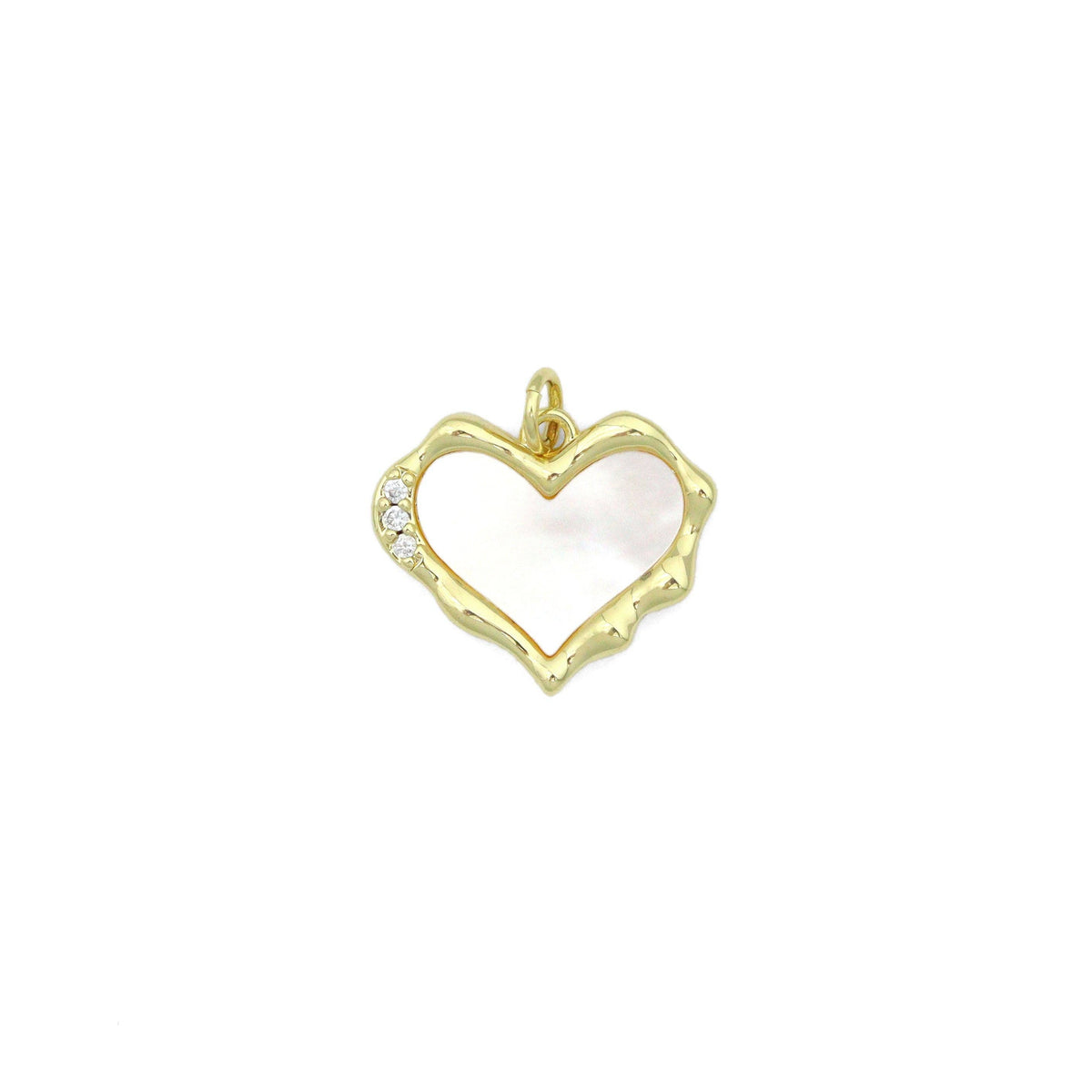 Clear CZ Mother of  Pearl Gold Heart Charm Pendant, Sku#FH244