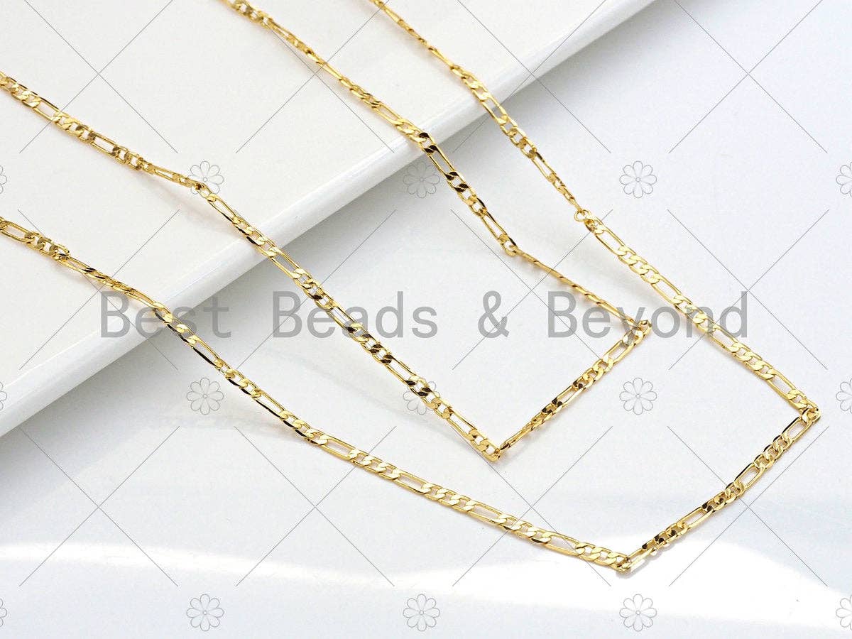 2.4mm Thin Flat Figaro Gold Chain by Yard, Slim Figaro Style Chain, Gold Plated Brass Chain, Wholesale Chain, sku#LK122