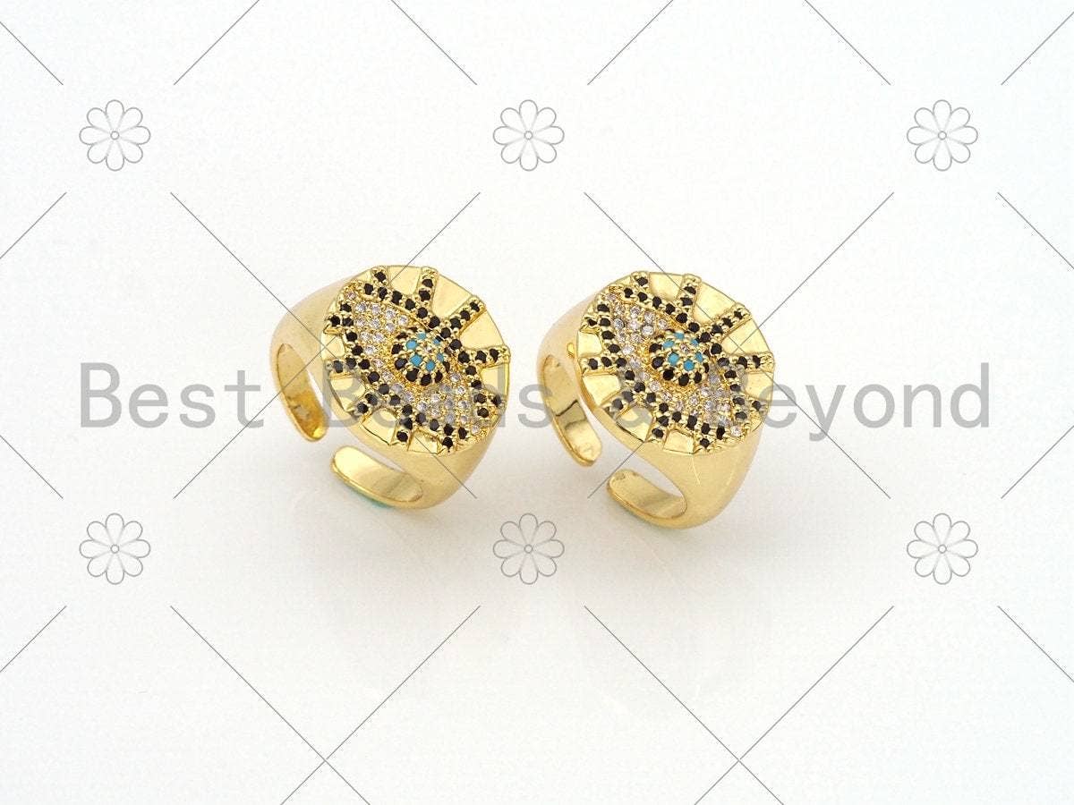 CZ Evil Eye On Oval Shape Adjustable Ring, Sku#X212