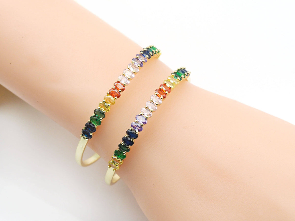 Rainbow Clear Oval CZ Bracelet,Sku#LD361