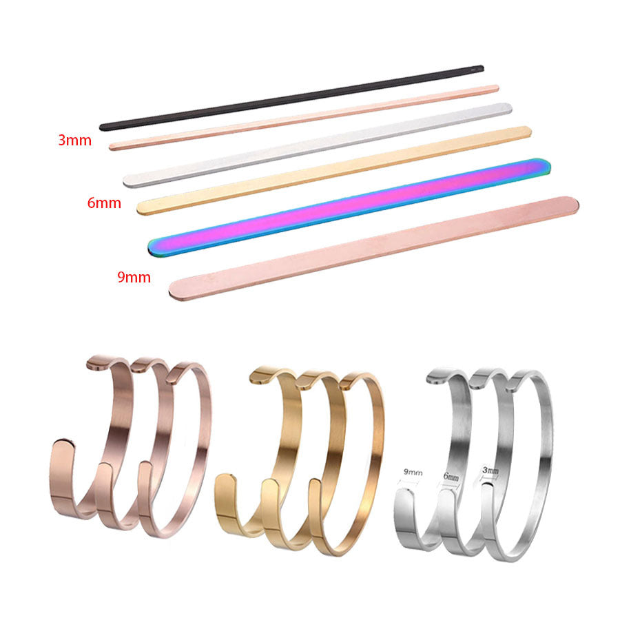 Glossy Lettering Strip Word Opening Stainless Bracelet
