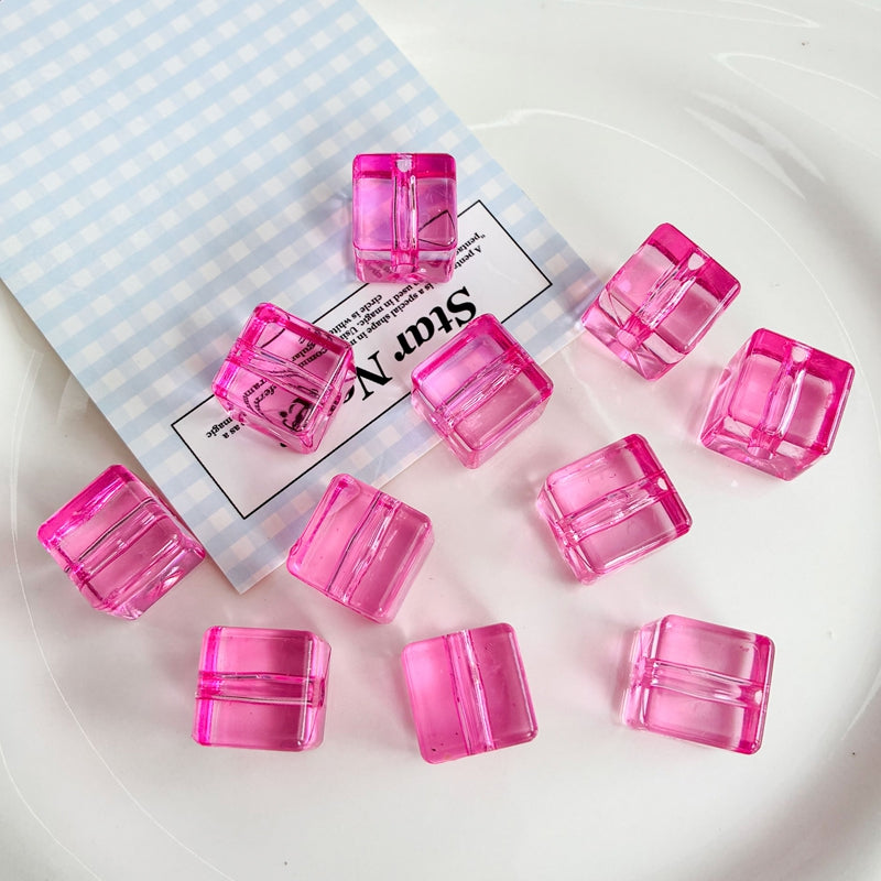 Flat Clear Acrylic Cube Beads, Framed Jelly Square Charms With Vertical Hole For DIY Jewelry Making, Bracelets, Necklaces & Keychains, Mixed Candy Colors