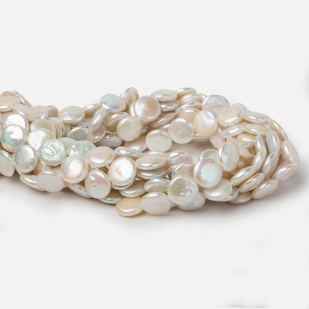 12.5mm Cream White Coin Freshwater Pearls 16 inch 32 pieces A