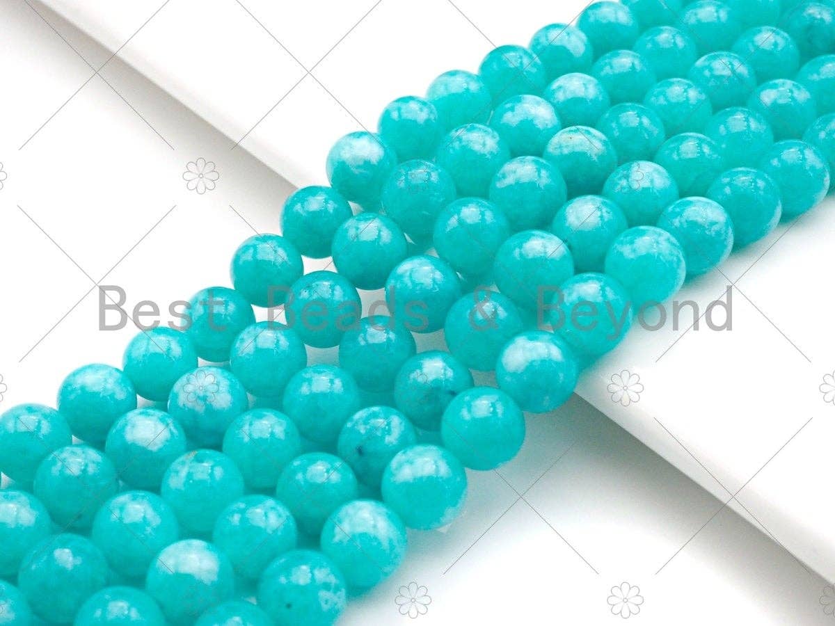 Natrual Amazonite/Aquamarine Jade, 6mm/8mm/10mm Round Smooth Jade, Dyed Jade, 15.5'' Full Strand, Sku#U999