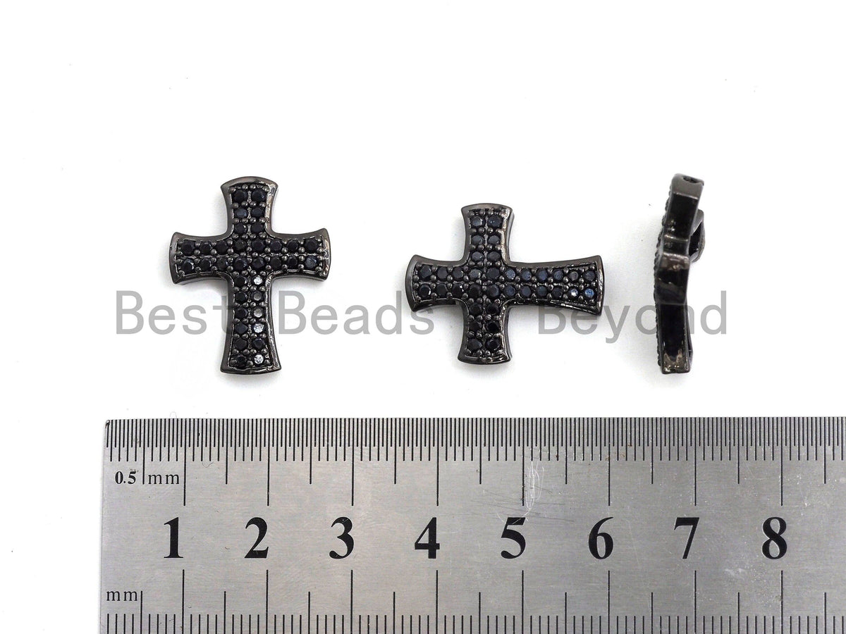 Black CZ Pave On Black Micro Pave Cross Spacer Beads with Black Crystal for Bracelet/Necklace, Spacer Beads,19x23mm, sku#C101