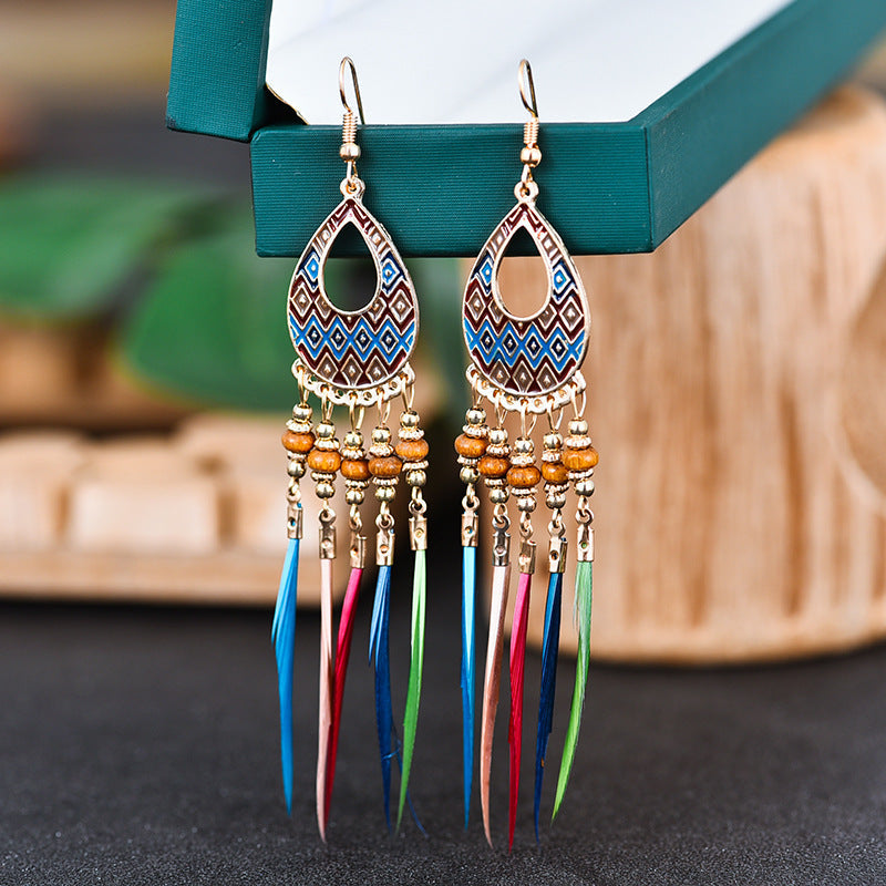 Women's Bohemian Ethnic Tassel Blue Ear Vintage Earrings