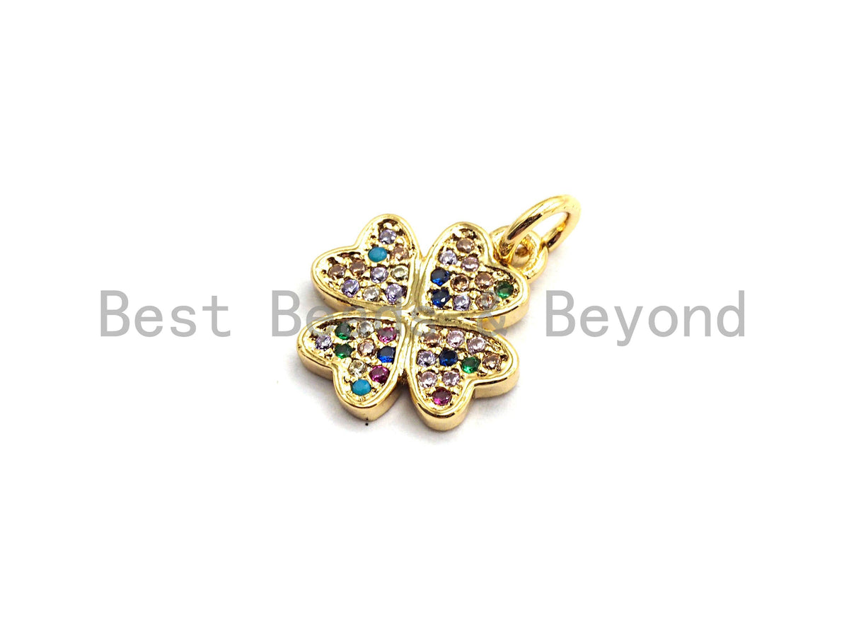 CZ Colorful Micro Pave Shamrock Pendant Charm, Clover Shaped Pave Pendant, Gold plated, 11x13mm, Sku#F754C