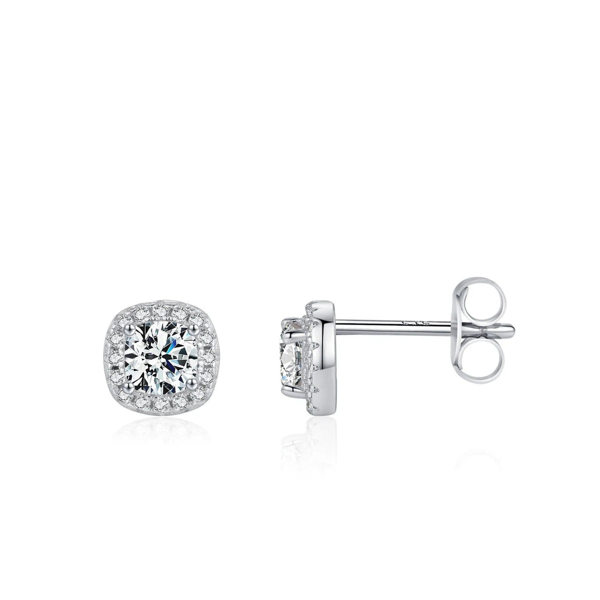 Heart, Teardrop, Square & Round D-Color VVS1 Moissanite Stud Earrings in Sterling Silver