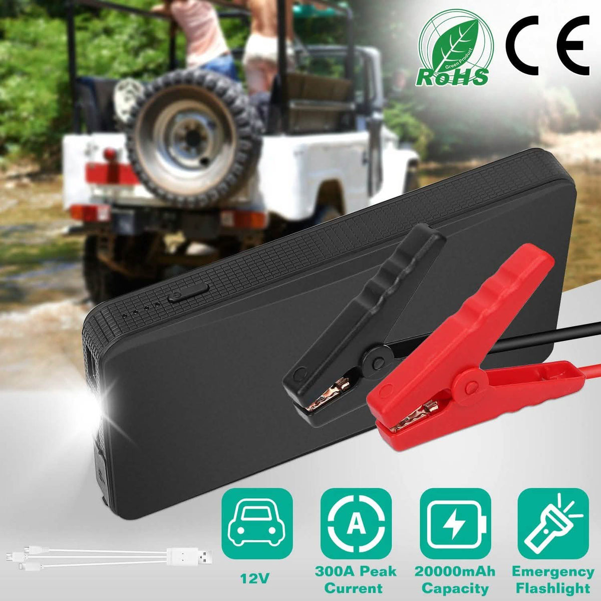 12V Car Jumper Starter 300A Peak 20000 mAh Battery Charger