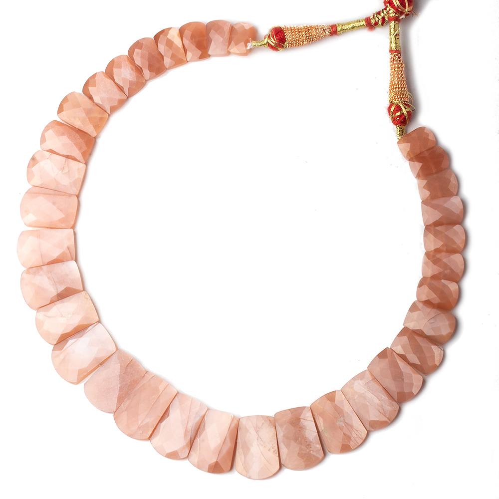 12x8-22x15mm Angel Skin Peach Moonstone double drilled faceted fancy shape collar 33 beads
