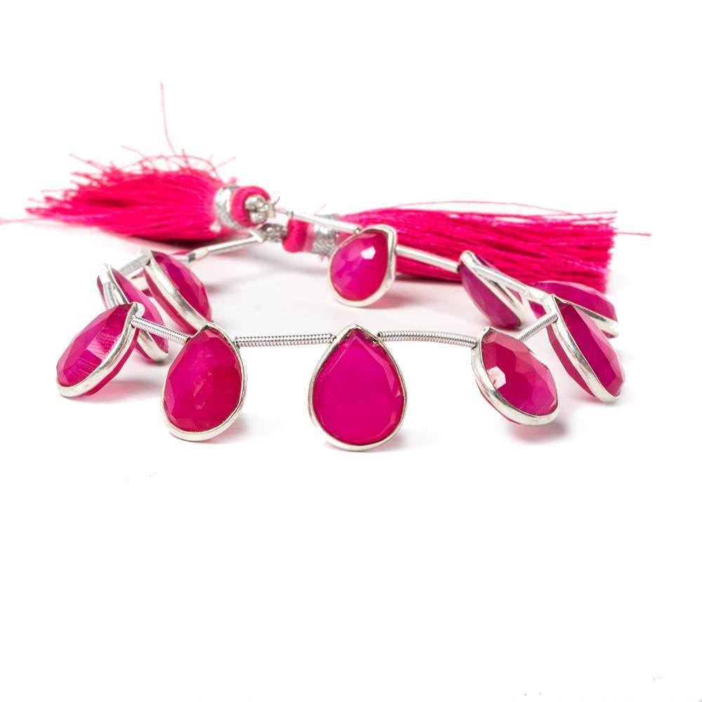 12x9-14x11mm Sterling Silver Bezeled Fuchsia Chalcedony pear Strand