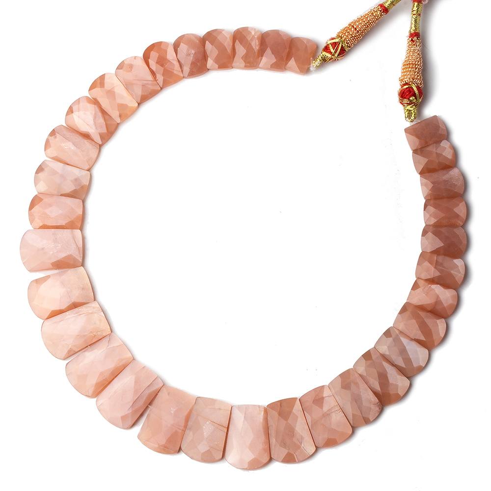12x9-22x14mm Angel Skin Peach Moonstone double drilled faceted fancy shape collar 32 beads