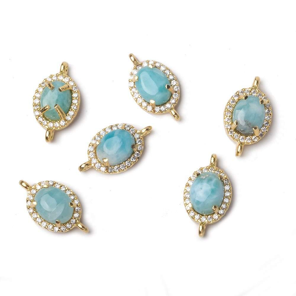 12x9.5mm Vermeil Bezel White CZ and Larimar Oval Connector 1 focal piece