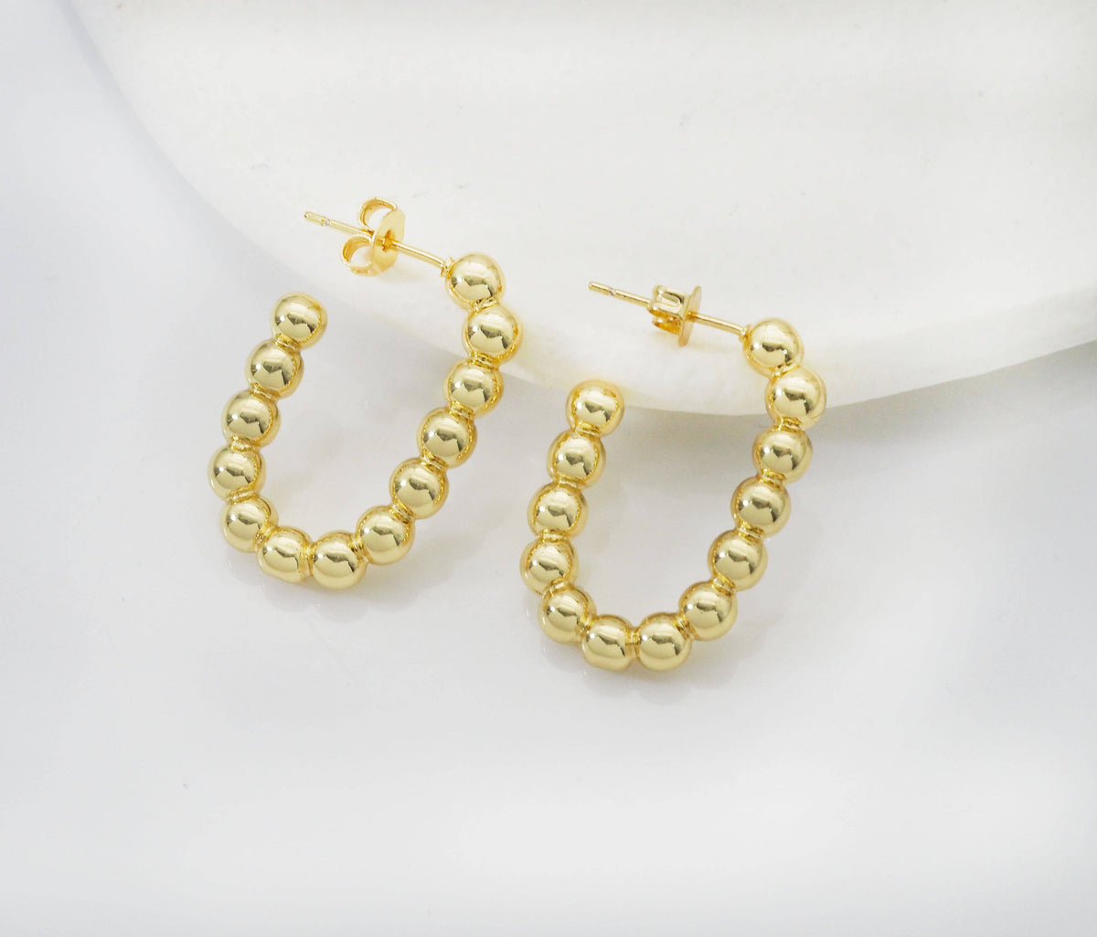 Gold Silver Ball Oval Hoop Earrings, Oval Earrings, Sku#J366