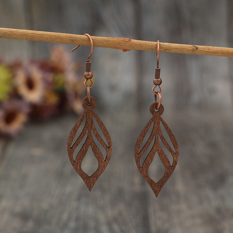 Retro-style Leaf-shaped Minimalist Ethnic-style Personalized Wooden Earrings