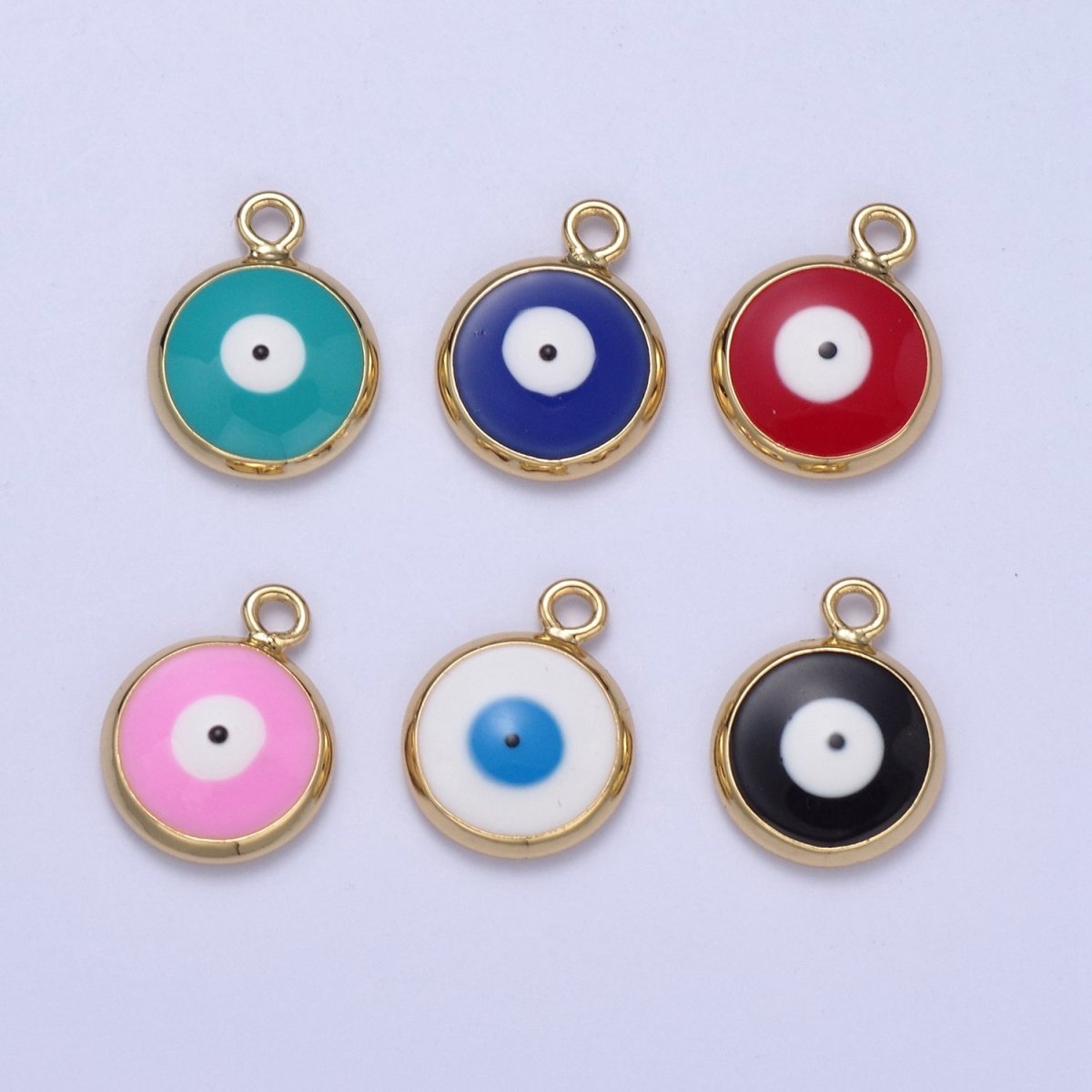 13.2x10mm Gold Enamel Evil Eyes Charm, Mini Round Evil Eye Charm, Pendants for Necklace, Bracelet Earring Anklet Component N-930 - N-935