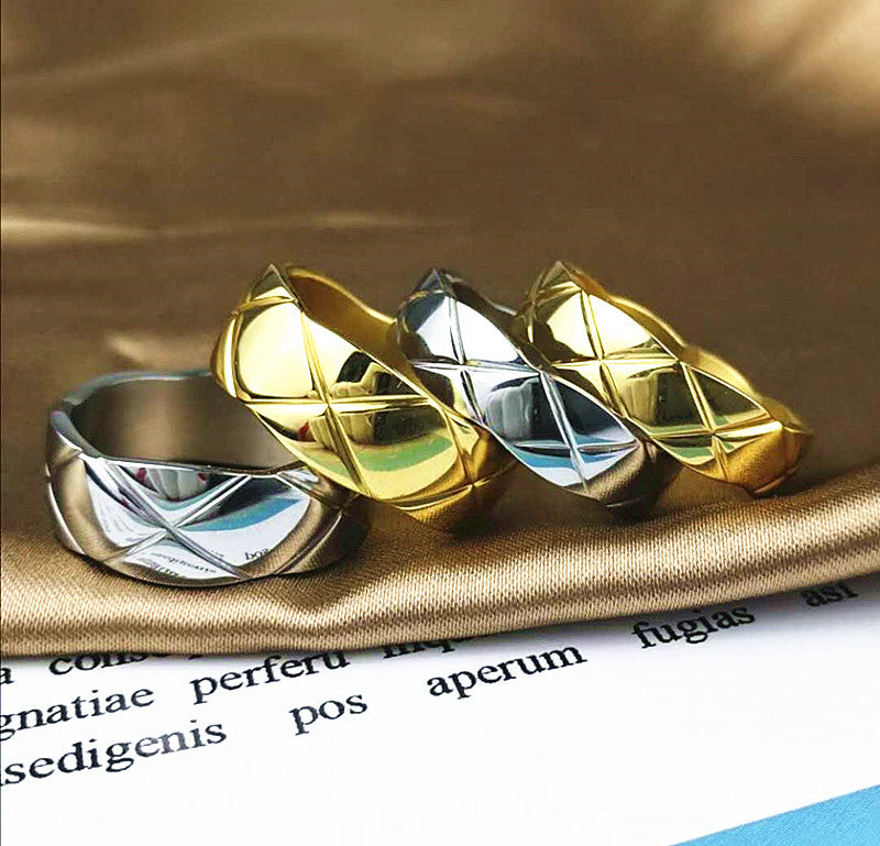 Classic Style Diamond Plaid Female Cold Wind Index Finger Male Ring