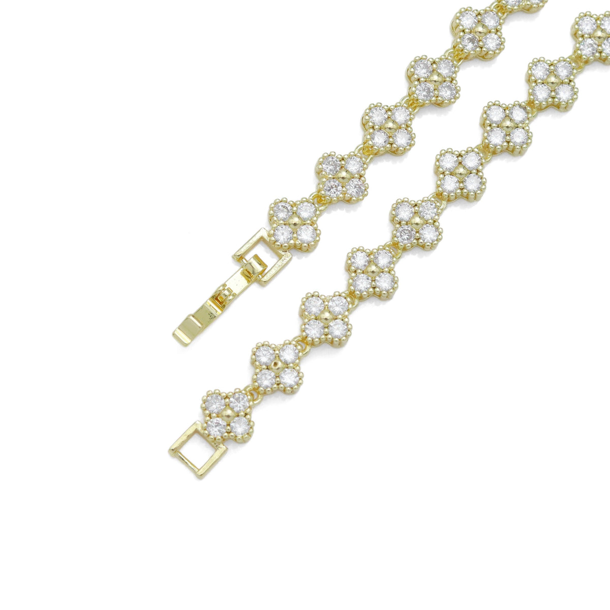 Clear CZ  CloverFlower Link Gold Silver Adjustable Bracelet, Sku#A228