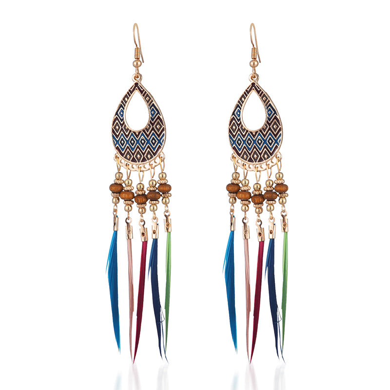 Women's Bohemian Ethnic Tassel Blue Ear Vintage Earrings