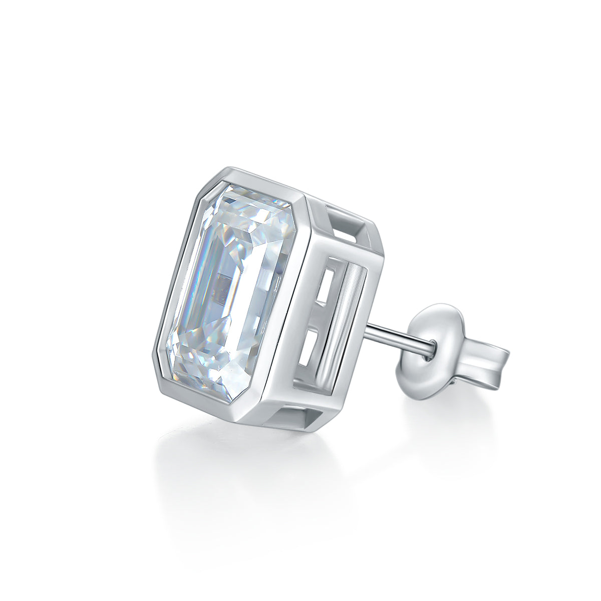 S925 Sterling Silver 8x10mm Emerald Cut Moissanite Stud Earrings  Platinum Plated Geometric Bezel With GRA Certificate Jewelry Gift Box Set