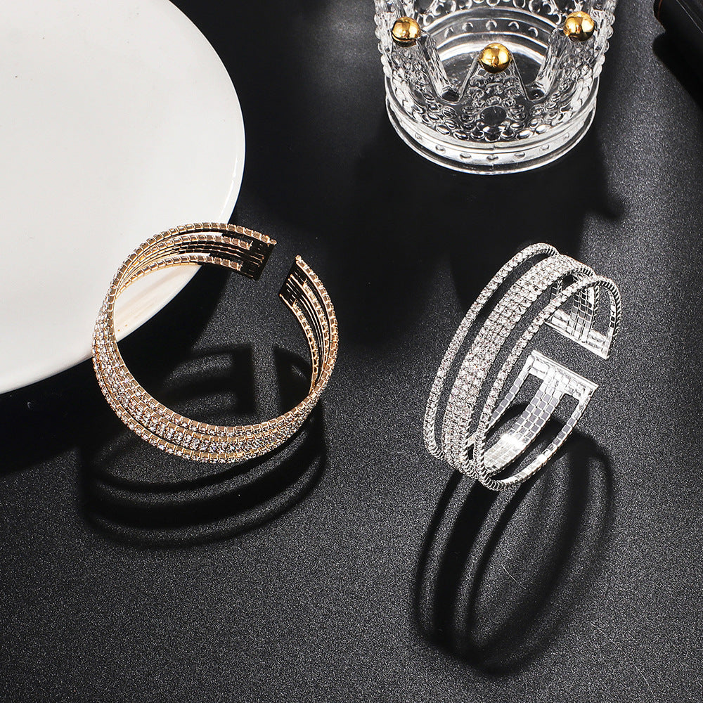 Wire Five Rows Full Diamond Claw Bracelets