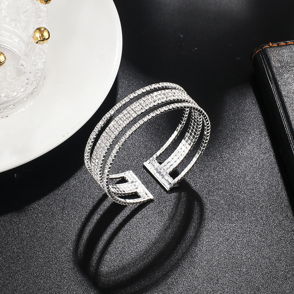 Wire Five Rows Full Diamond Claw Bracelets