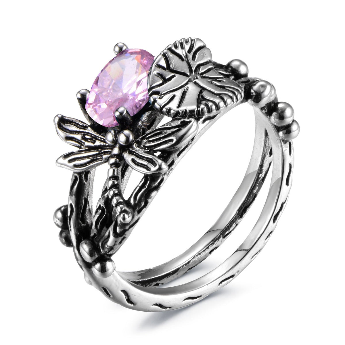 Women's Cheng Creative Dragonfly Lotus Vintage Thai Rings