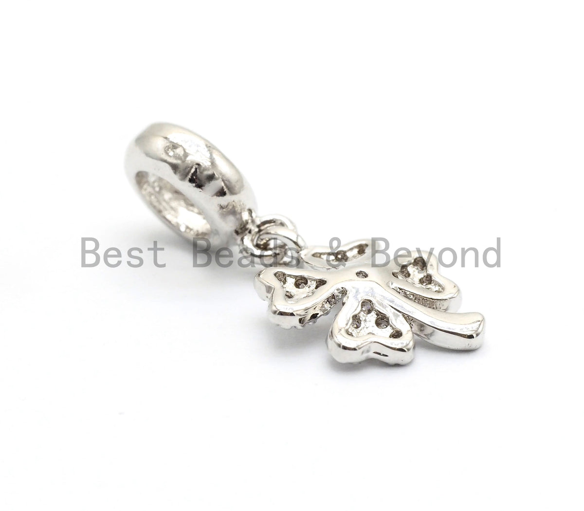 Gold/Silver CZ Micro Pave Lucky Clover Pendant, Big hole Eur