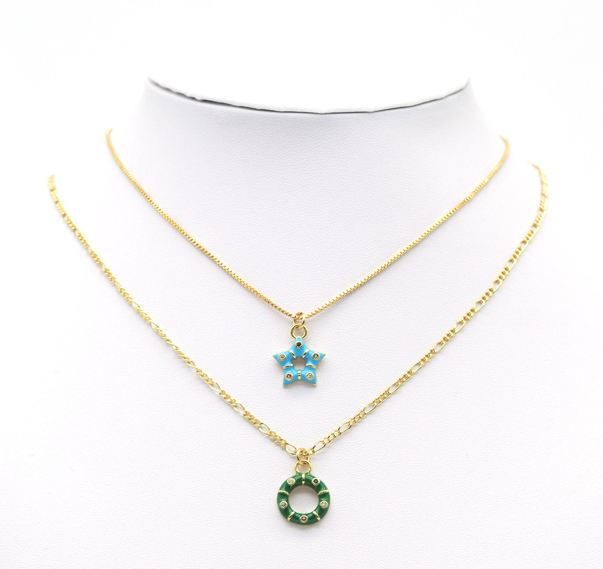 CZ Enamel Star Heart Round Charm, Sku#JL117