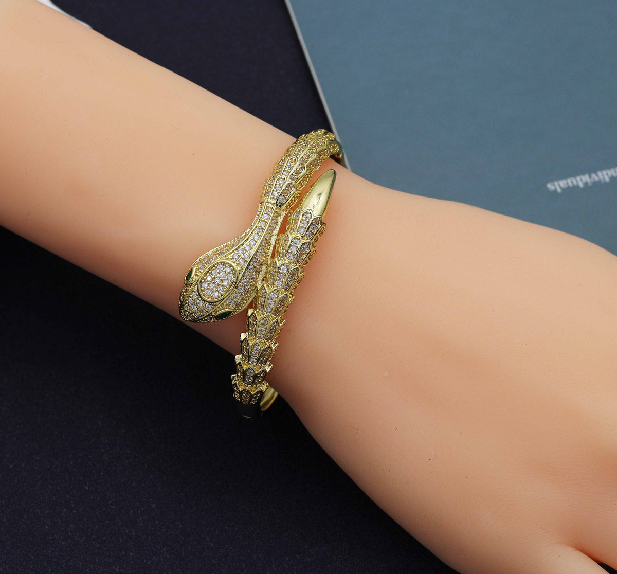 CZ Snake Adjustable Bracelet and Rings, Sku#X318