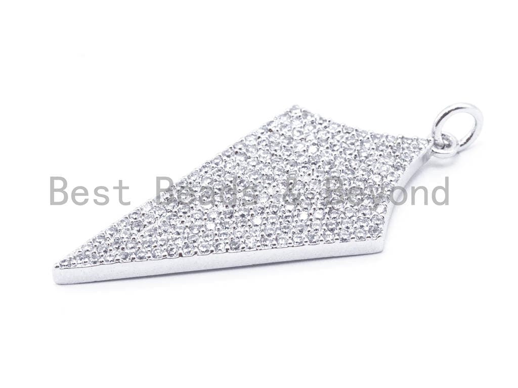 CZ Clear Micro Pave Arrowhead Shield Pendant/Charm, Cubic Zirconia Pendant, 40x17mm, sku#F156