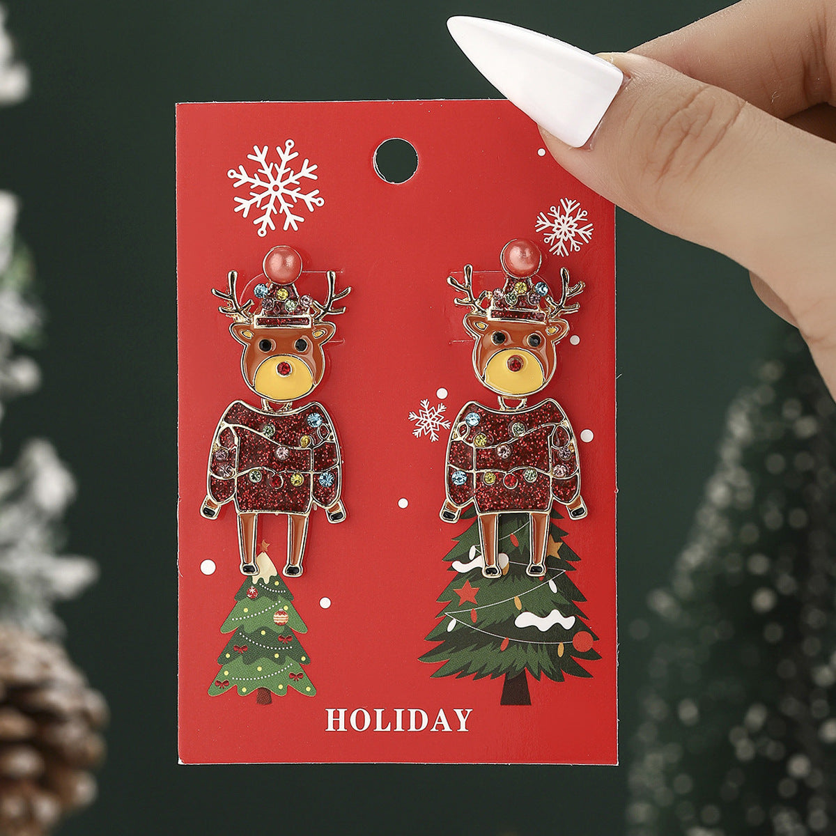 European And American Cross-Border Hot Selling New Christmas Pendant Earrings Cartoon Diamond Alloy Material Christmas Earrings Series Wholesale