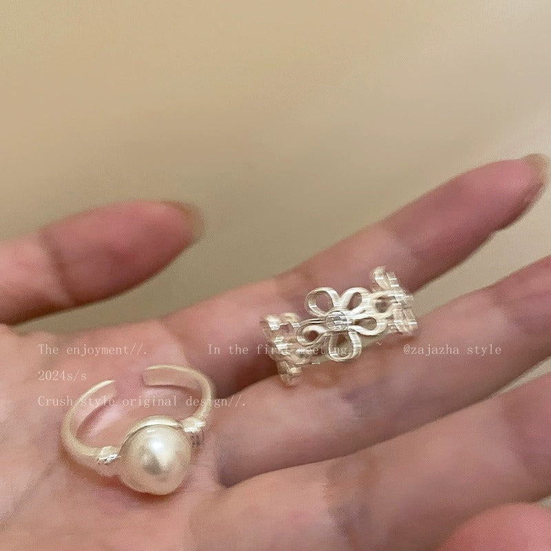 Pearl Flower Open Ring For Women, Luxury High-End, Minimalist Niche Design Index Finger Ring