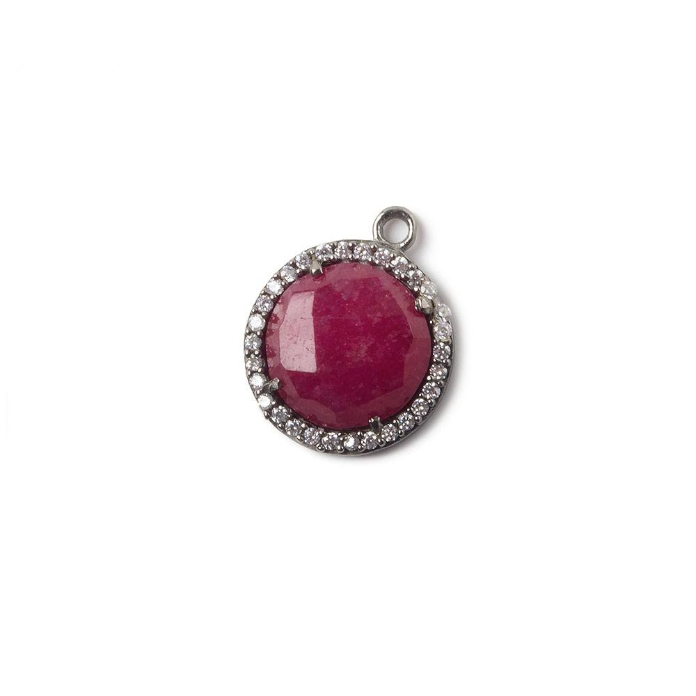 13mm Black Gold Bezel White CZ and Ruby Coin Pendant 1 focal bead
