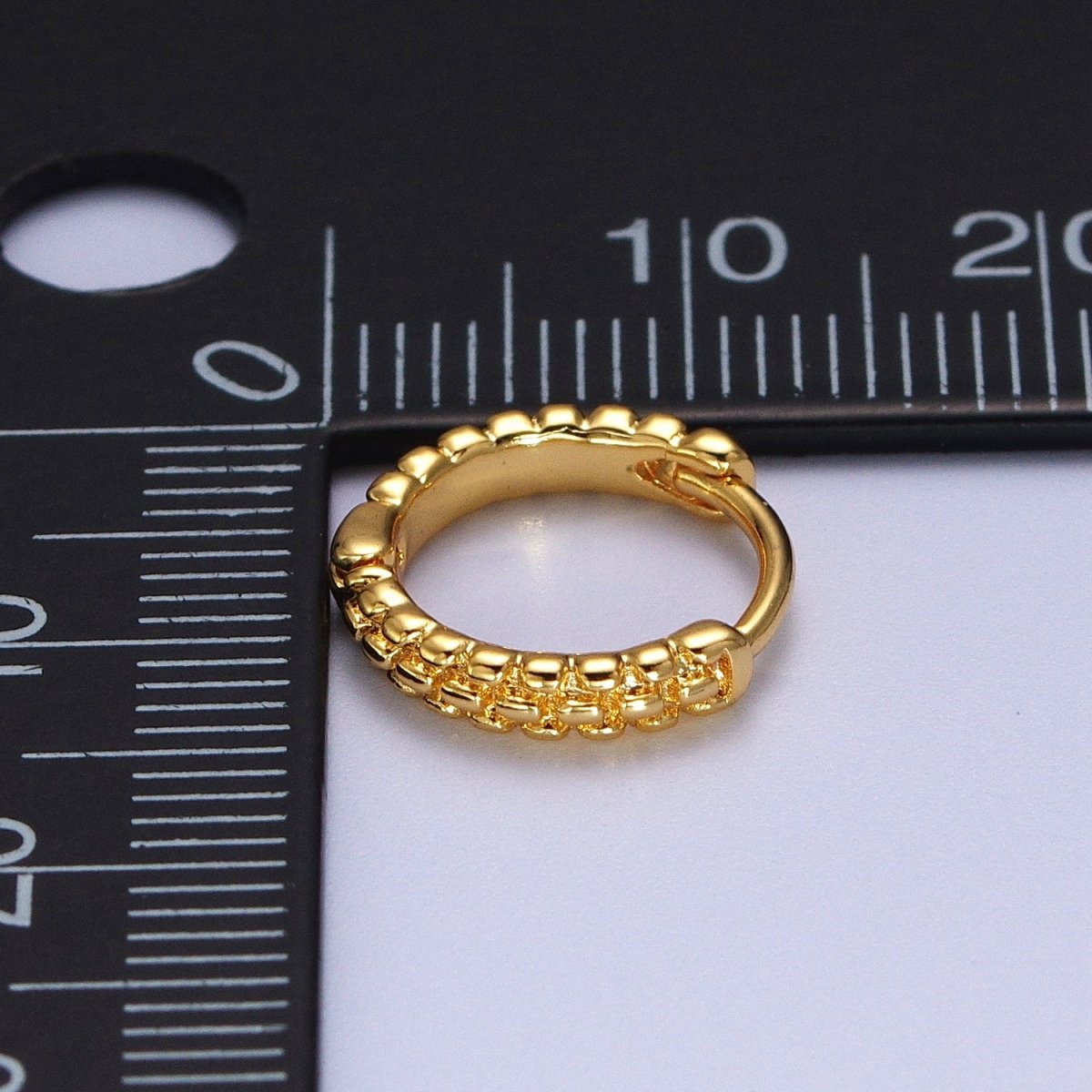 13mm Gold Textured Dotted Dainty Huggie Earrings | AB032