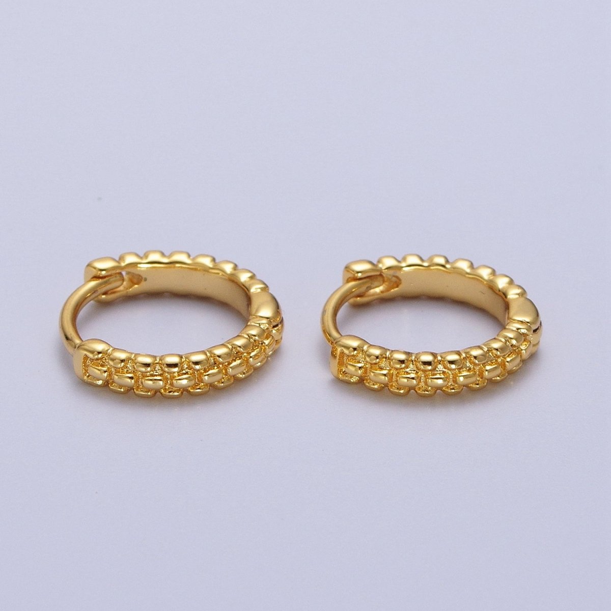 13mm Gold Textured Dotted Dainty Huggie Earrings | AB032